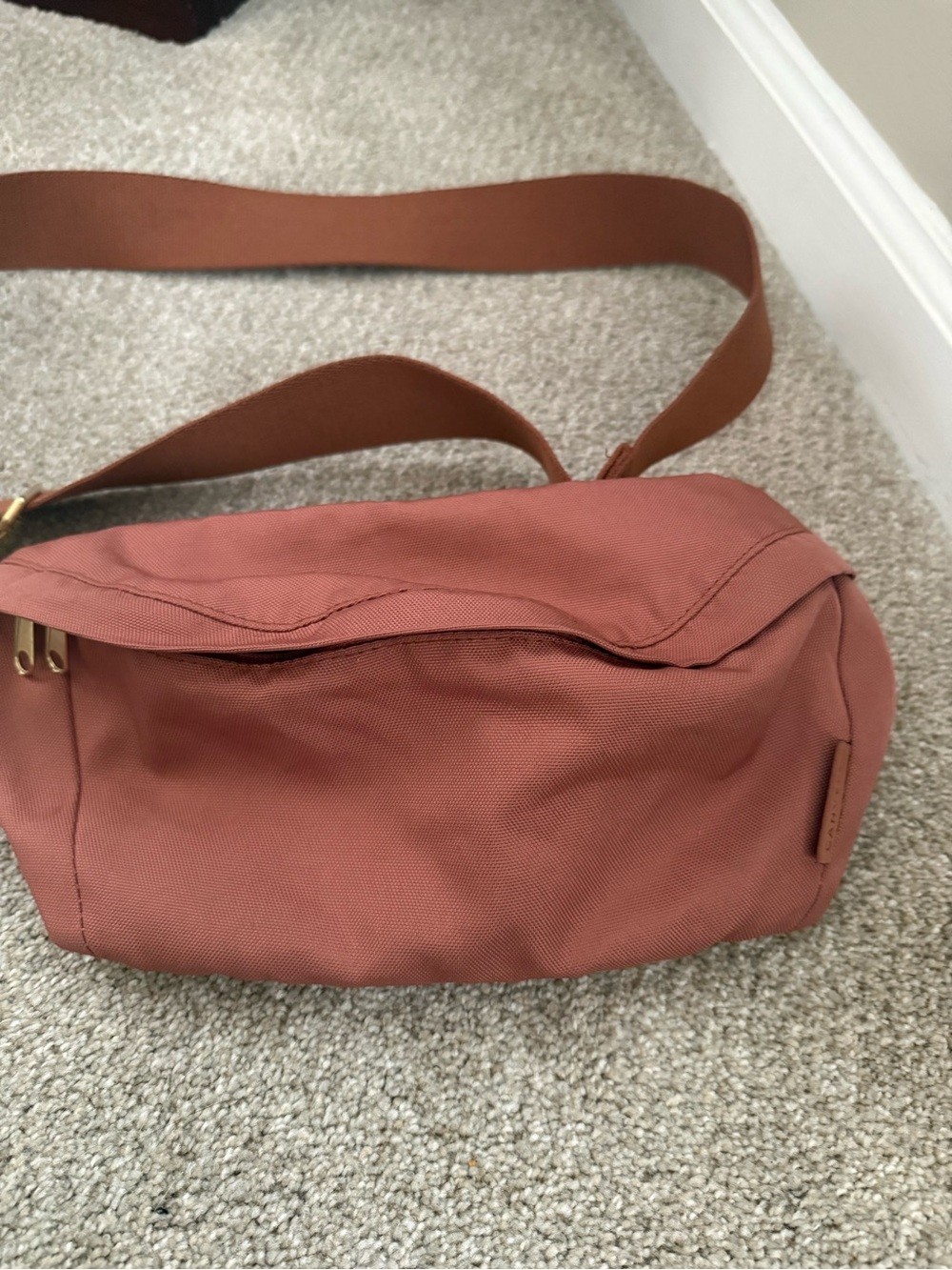 Compact Crossbody Bag in Terracotta Pink with Adjustable Strap